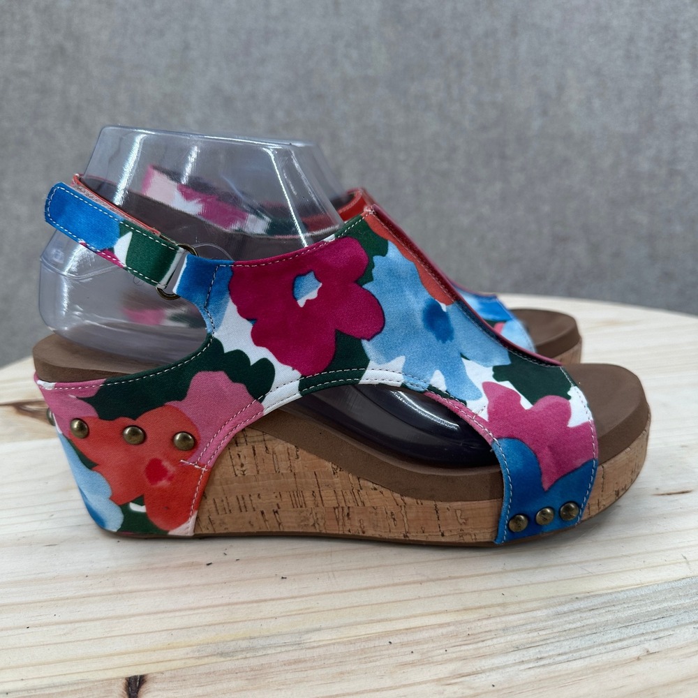 Corkys Carley Wedge Sandals Womens 8 Multicolor Floral Studded Cork Platform - Picture 3 of 12